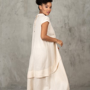 Soft beige linen asymmetrical dress avant garde clothing, Linen kaftan, Plus size maxi dress women linen dress pregnancy, Maternity clothing