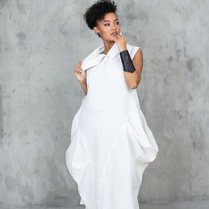 Avant garde linen dress, Summer linen dress linen clothing, White linen dress, Kaftan dress, Futuristic clothing, Plus sizes availanble