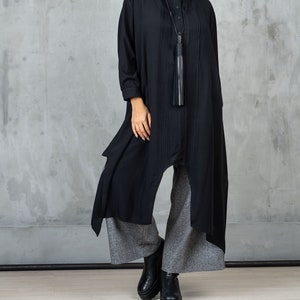 Black Plus Size Loose Shirt, Oversized Asymmetric Shirt, Black Long Tunic, Elegant Shirt Dress, Oversize Womens Shirt, Viscose Tunic image 1