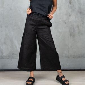 Wide leg linen pants women, Linen wide leg midi pants linen clothing, Skirt - pants women