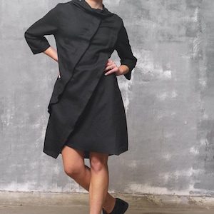Steampunk linen dress avant garde clothing, Deconstructed linen clothing, Futuristic clothing, Asymmetrical cyberpunk dress, Black dress