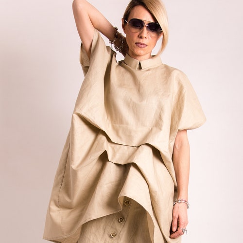 Beige 100% linen tunic, Womens linen top avant garde clothing, Linen shirt women, Plus size tunic top, Asymmetric kaftan, plus size shirt