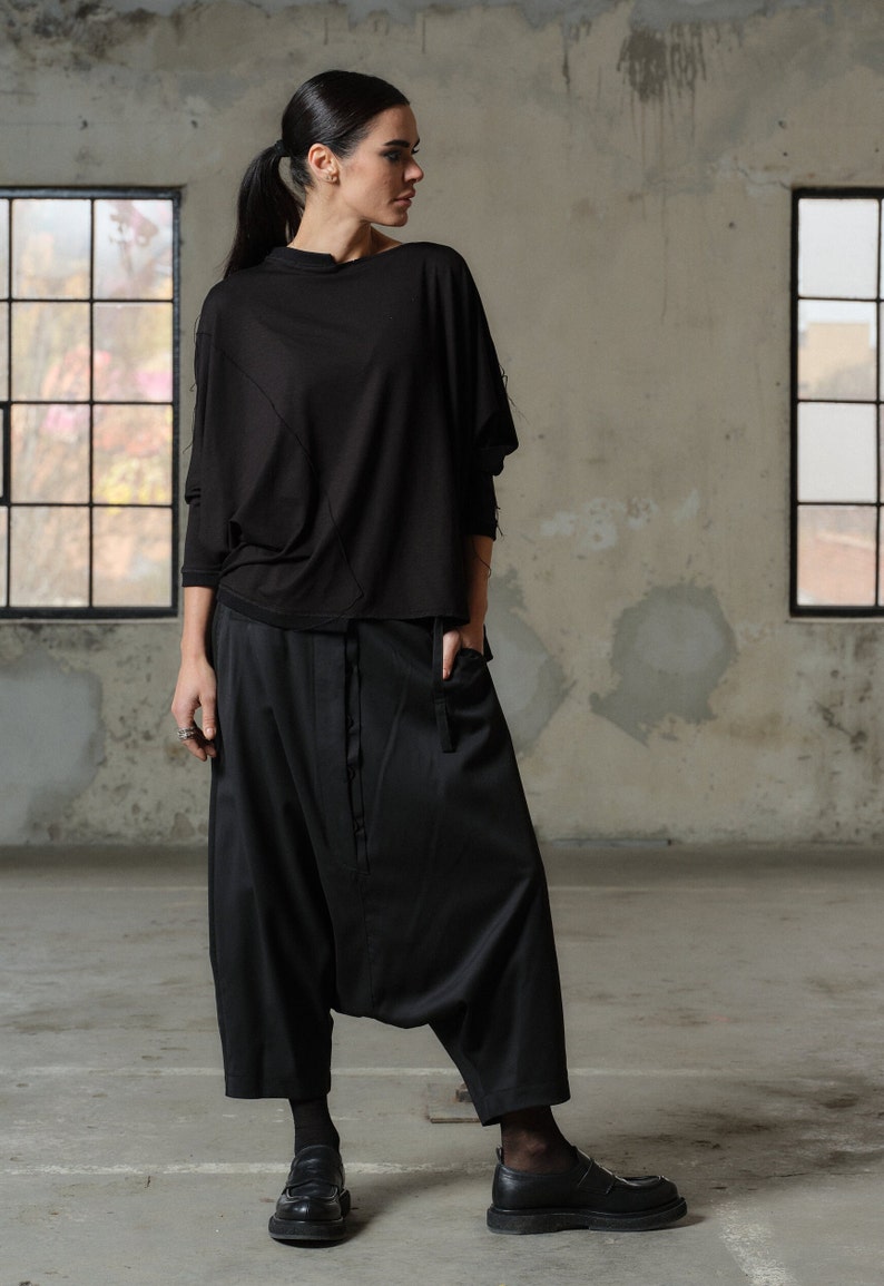 Gray Wool Pants, Winter Wool Pants For Women, Drop Crotch Pants, Baggy Harem Pants, Plus Size Clothing, Winter Urban Pants, Wool Clothing