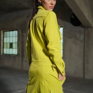 Mono utilitario verde limón para mujer, mono holgado con bolsillos cargo, mono casual, imagen 8