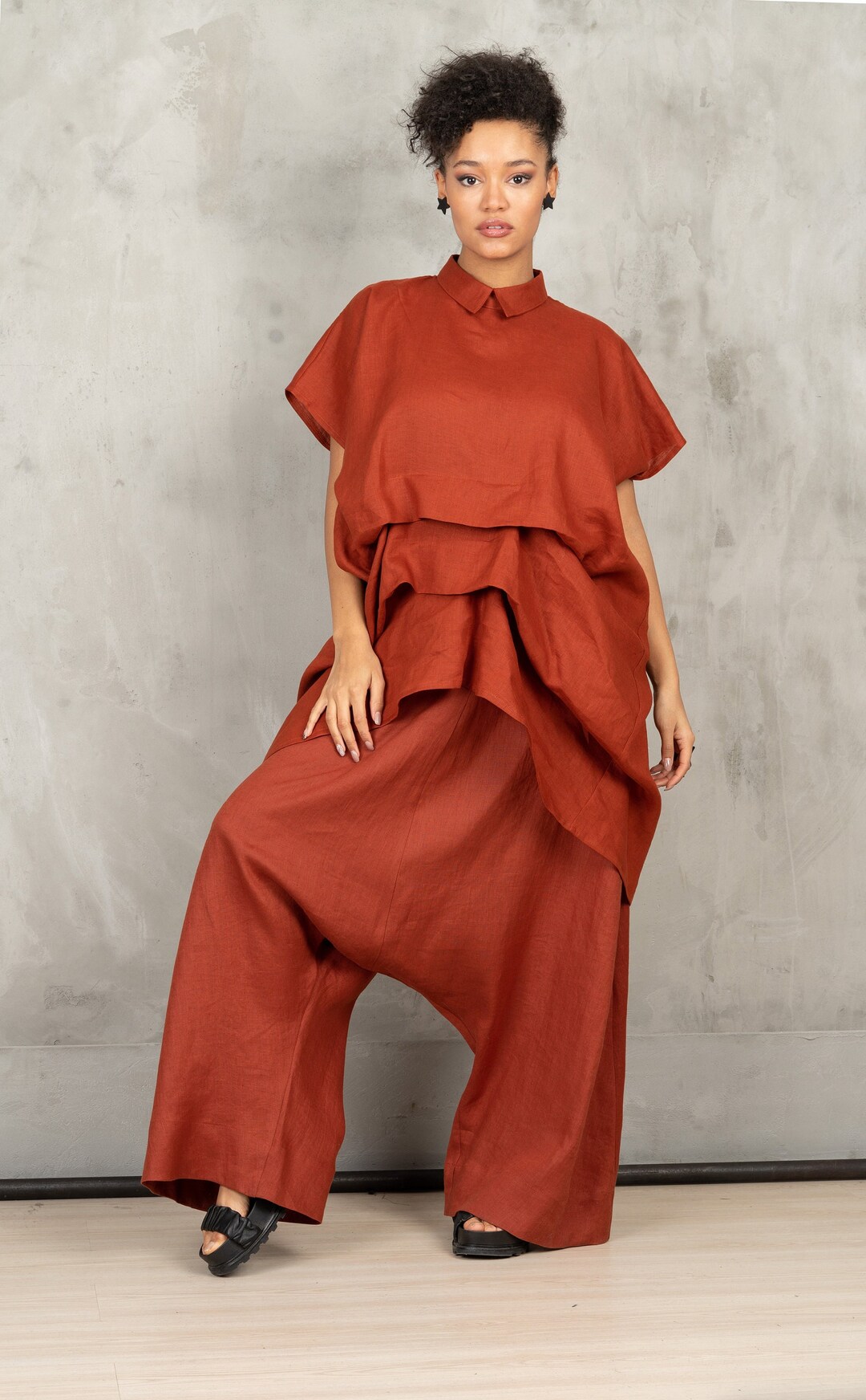 Brick Red Linen Harem Pants Drop Crotch, Pockets Etsy — free download