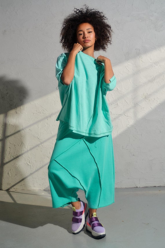 Avant garde drop crotch pants with asymetrical seams, Streatwear harem pants womens, Organic cotton baggy pants, Plus sizes available
