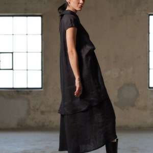 Black asymmetrical dress avant garde clothing women, Plus size midi linen dress womens, Capsule wardrobe, Linen clothing, Slow fashion