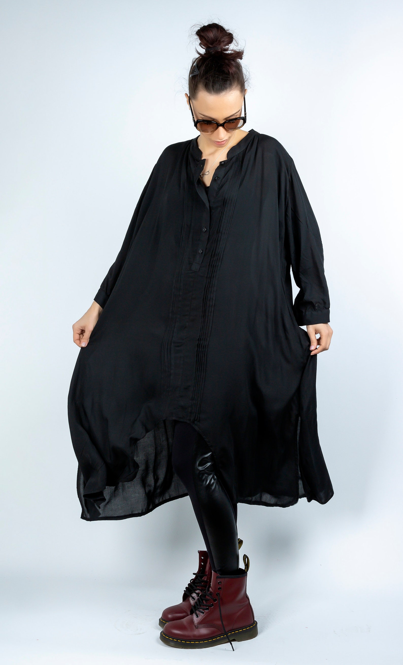 Black Plus Size Loose Shirt Extravagant Shirt Black Long - Etsy