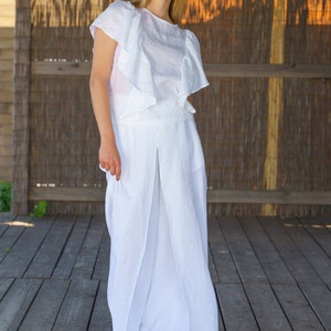 White boho linen blouse, Linen top women sleeveless linen clothing, Womens linen top, Summer shirt for women