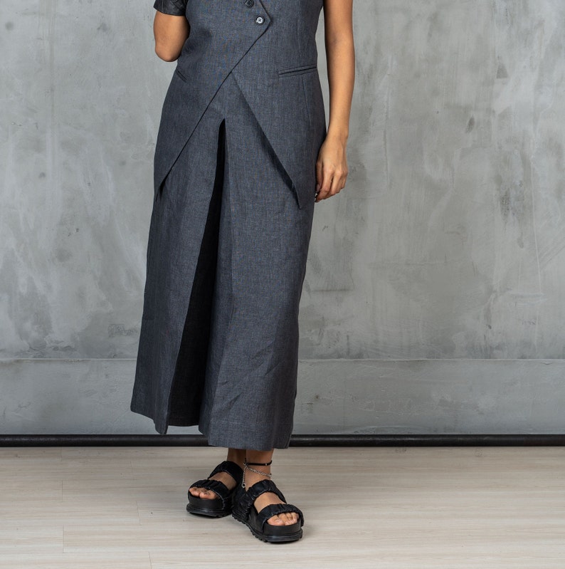 Wide leg linen pants women, Linen wide leg midi pants linen clothing, Skirt - pants women