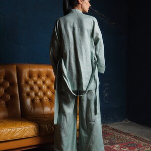 Wide leg linen pants women, Linen clothing, Green tea palazzo pants, Summer boho pants, Plus sizes available, Organic clothing, Slow fashion