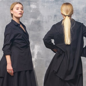 Black blouse women, Tunic shirt Womens Black shirt long sleeve shirt women, Womens cotton top
