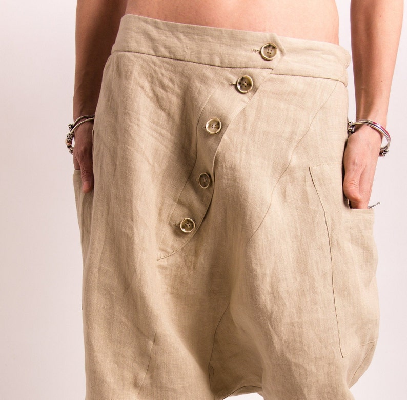 linen harem pants women Organic clothing navy pants for image 8