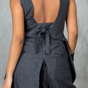 Gray linen waistcoat women linen clothing, Linen vest women goth clothes