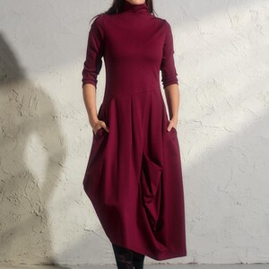 Asymmetric burgundy dress, Avant garde dress, Extravagant long viscose dress, Slow fashion, Capsule wardrobe, Sustainable clothes