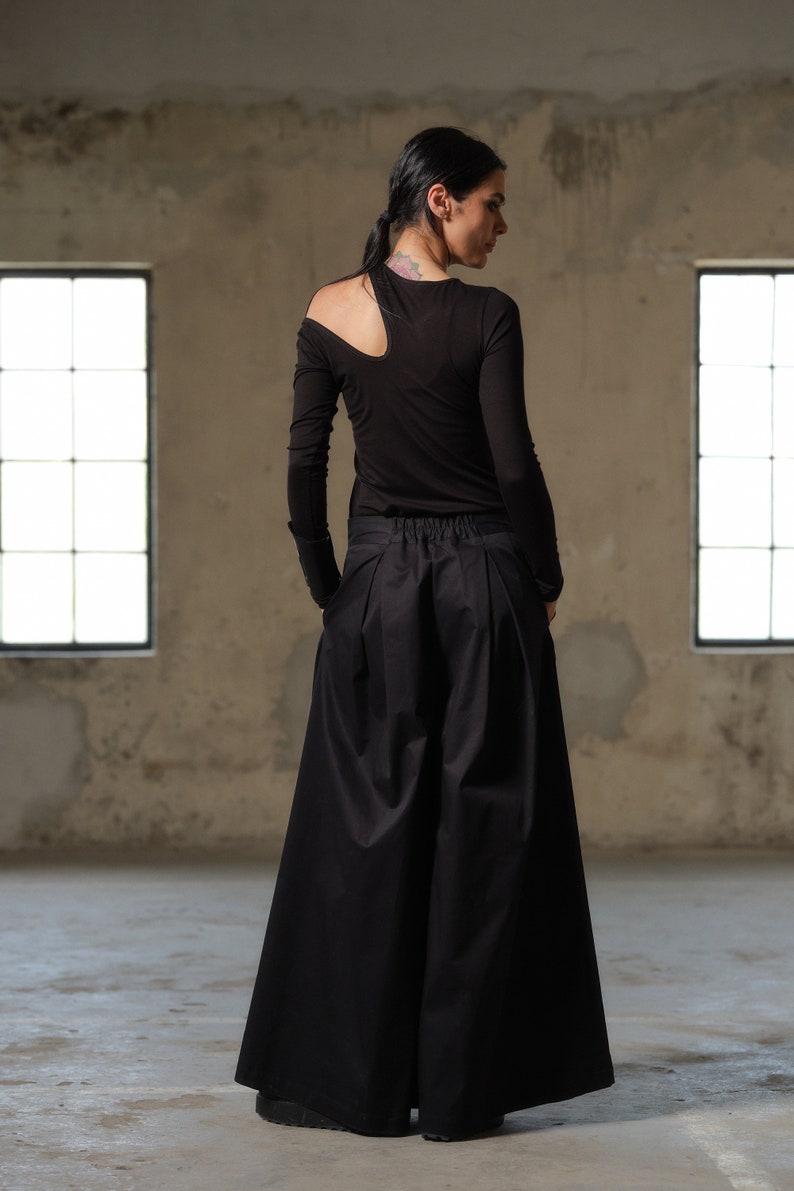 Black cotton skirt pants, Wide leg palazzo pants women organic clothing, Extravagant black pants with pleats women, Slow fashion