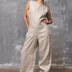 Black oversized linen jumpsuit women,  Loose overalls, Extravagant wide leg jumpsuit, Black linen overalls, Linen clothing