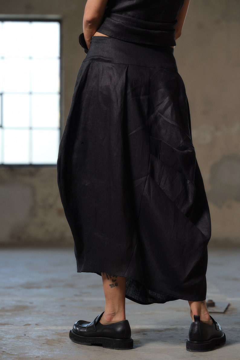 Black asymmetrical linen skirt, Avant garde summer linen skirt, Linen clothing, Slow fashion, Sustainable clothes, Capsule wardrobe