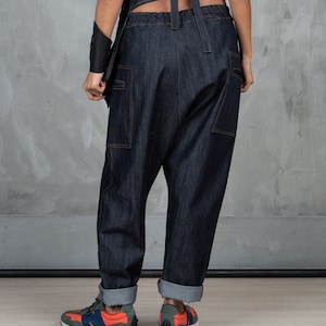 Denim harem pants women, Blue baggy denim pants women, Loose fitting pants avant garde clothing for women image 7