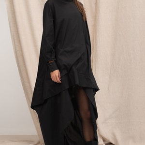 Black Asymmetrical Cotton Dress, Oversize Loose Dress, Plus Size Maxi Dress, Cotton Dress, Extravagant Long Dress 画像 3