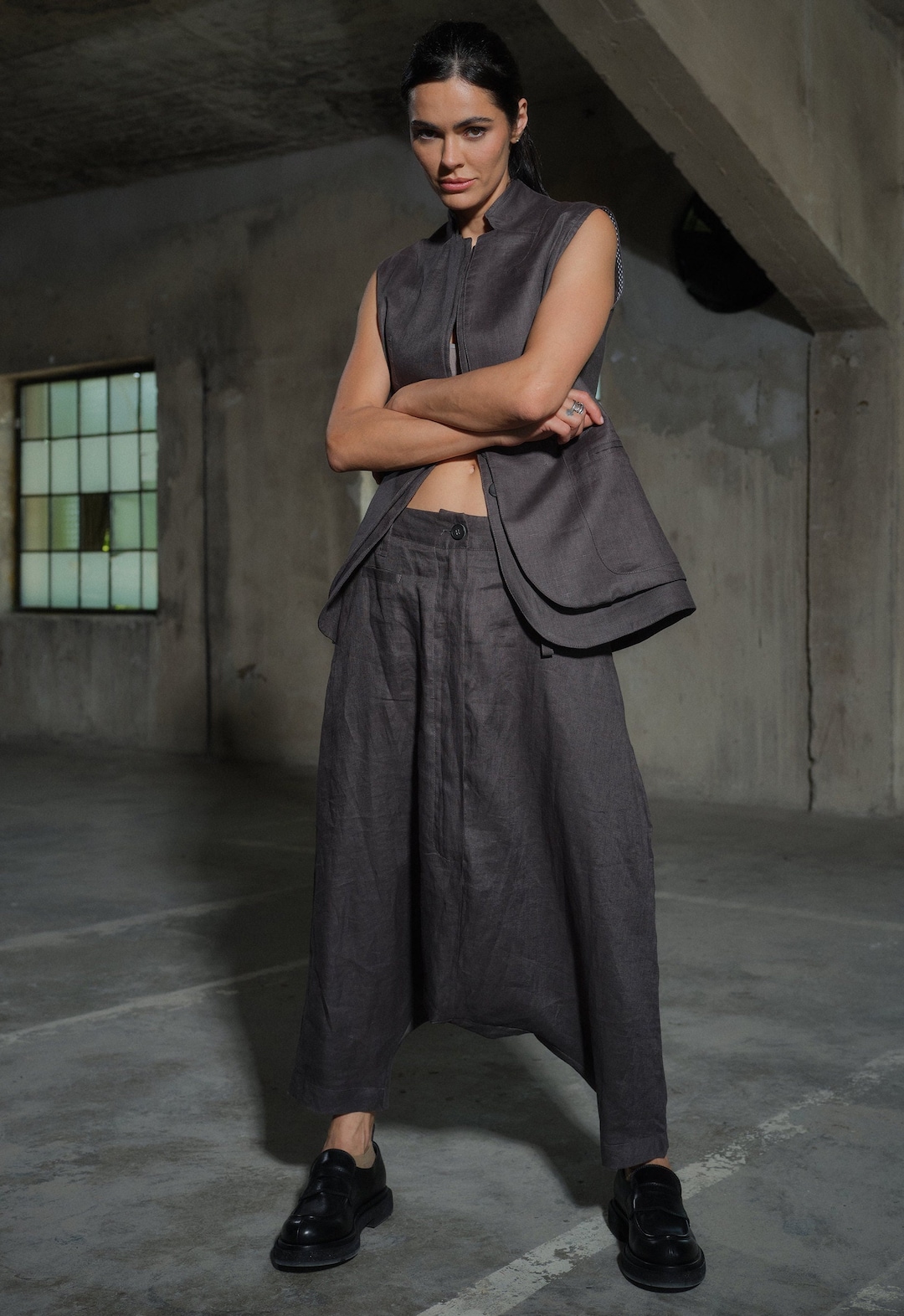 Laudine Checkered Vest - Beige/Grey/Oker