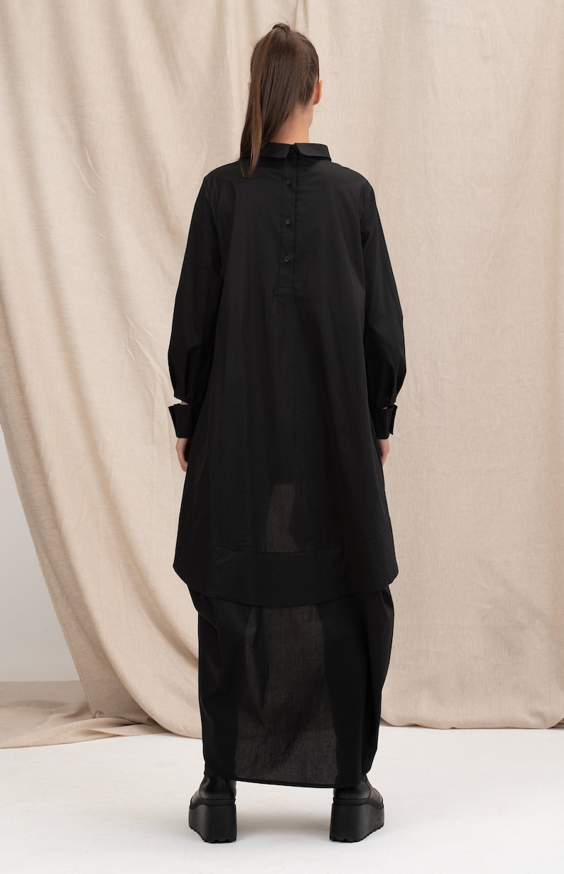 Black Asymmetrical Cotton Dress, Oversize Loose Dress, Plus Size Maxi Dress, Cotton Dress, Extravagant Long Dress 画像 7