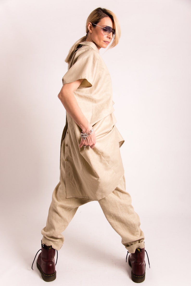 linen harem pants women Organic clothing navy pants for image 6