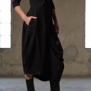 Black asymmetric dress, Avant garde dress, Extravagant Long Dress, Slow fashion, Capsule wardrobe, Sustainable clothes