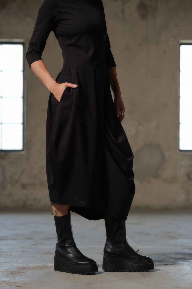 Black asymmetric dress, Avant garde dress, Extravagant Long Dress, Slow fashion, Capsule wardrobe, Sustainable clothes