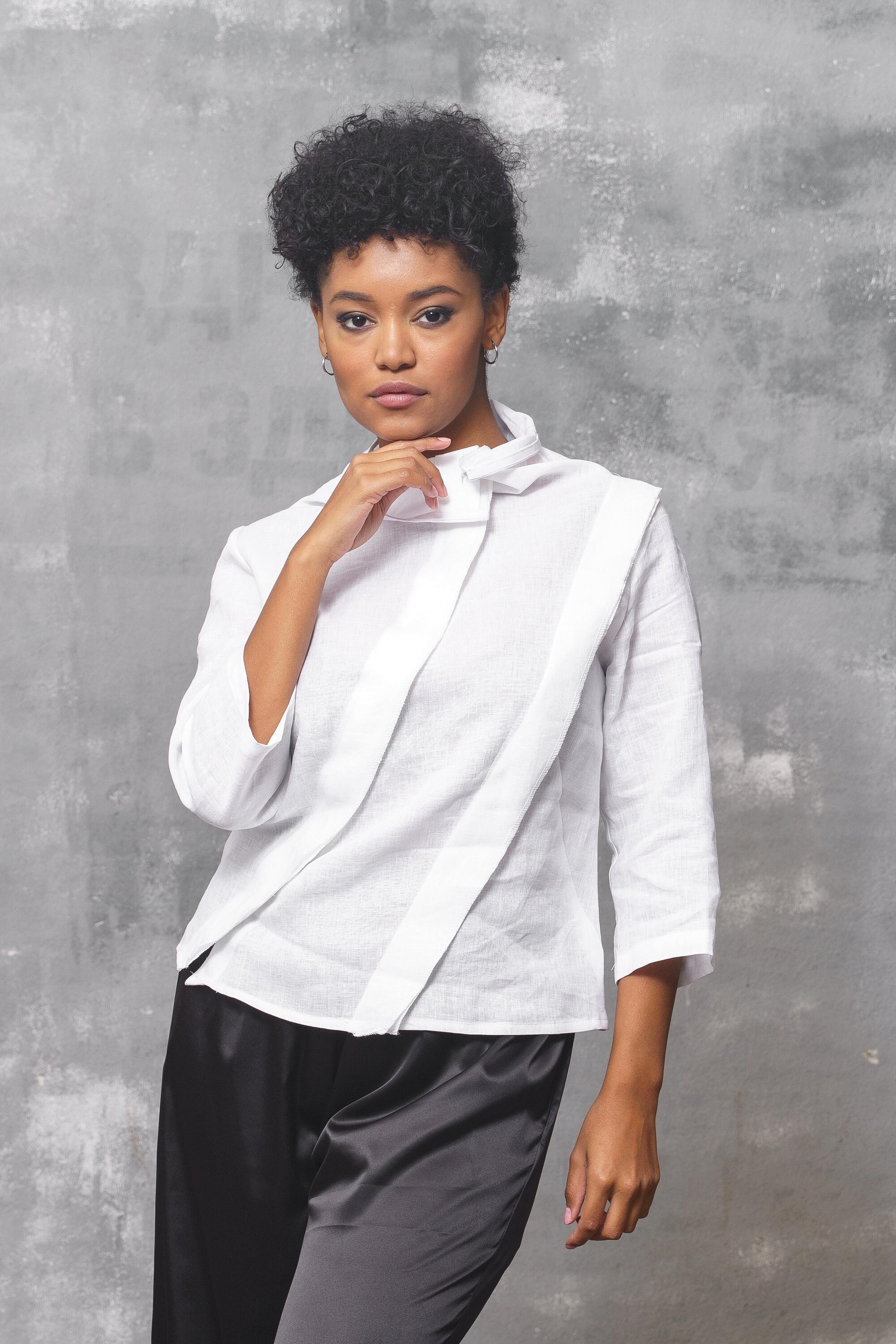 White Linen Top Avant Garde Clothing Goth Shirt for Women -  Denmark