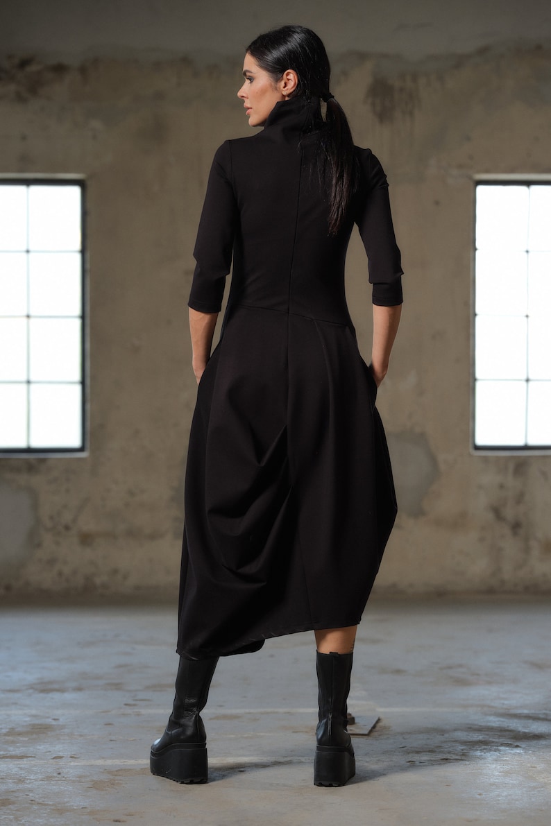 Black asymmetric dress, Avant garde dress, Extravagant Long Dress, Slow fashion, Capsule wardrobe, Sustainable clothes