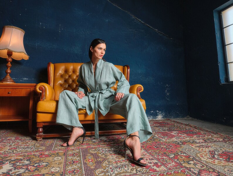 Wide leg linen pants women, Linen clothing, Green tea palazzo pants, Summer boho pants, Plus sizes available, Organic clothing, Slow fashion
