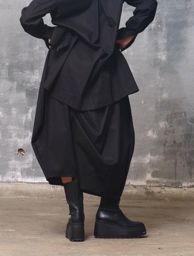 Asymmetrical black cotton skirt midi skirt, Avant garde clothing, Extravagant fall skirt Slow fashion, Capsule wardrobe Sustainable clothing