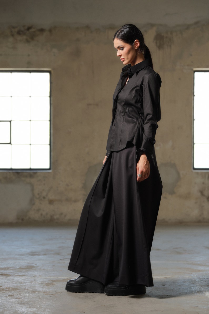 Black wide leg wool pants women, Avant garde merino wool palazzo pants, Extravagant skirt - pants women, Fall clothing, Slow fashion