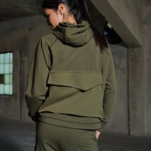 Activewear two piece set in khaki green, Cotton tracksuit womens. Women activewear, Organic clothing, Slow fashion, Capsule wardrobe