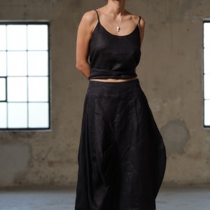 Black asymmetrical linen skirt, Avant garde summer linen skirt, Linen clothing, Slow fashion, Sustainable clothes, Capsule wardrobe