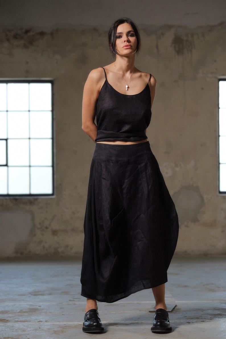 Black asymmetrical linen skirt, Avant garde summer linen skirt, Linen clothing, Slow fashion, Sustainable clothes, Capsule wardrobe