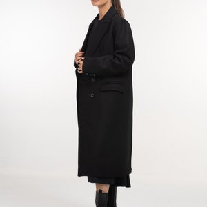 Long Black Double Breasted Wool Coat for Women, Oversized Winter Coat Womens, Winter Wool Cashmere Trench for Women