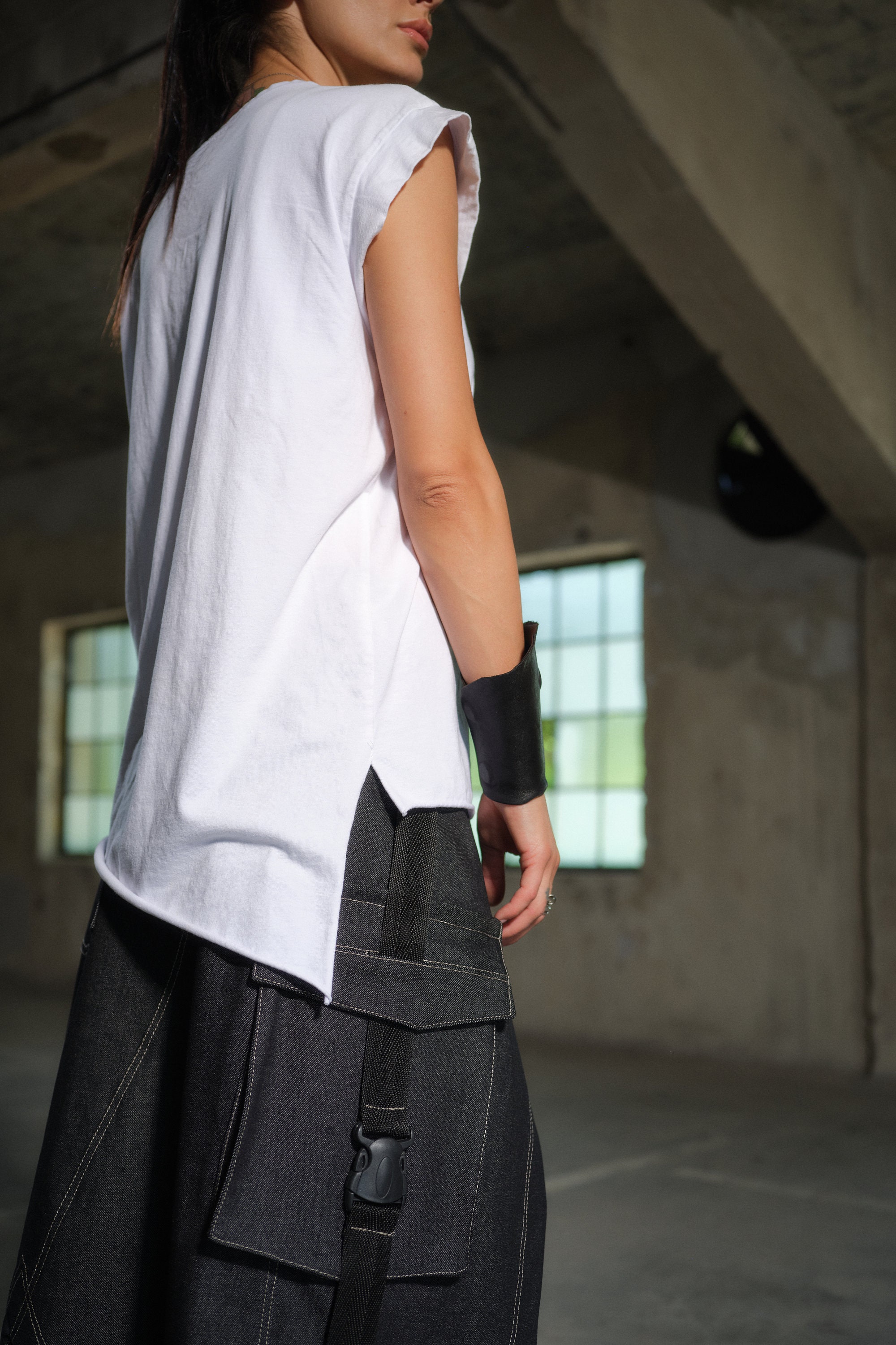 Long Denim Low Waist Cargo Skirt, Utility Wrap Skirt With