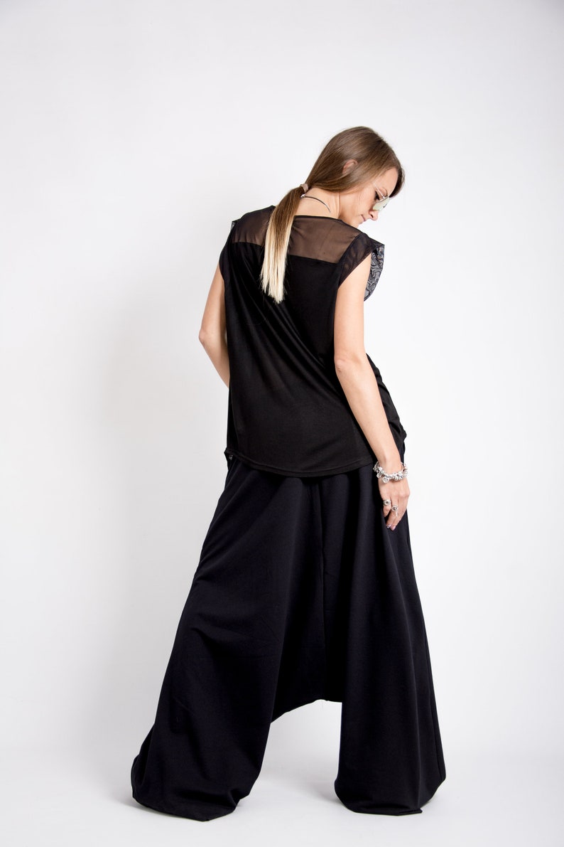 Casual harem pants women, Black drop crotch pants, Avant garde clothing, Harajuku pants image 3