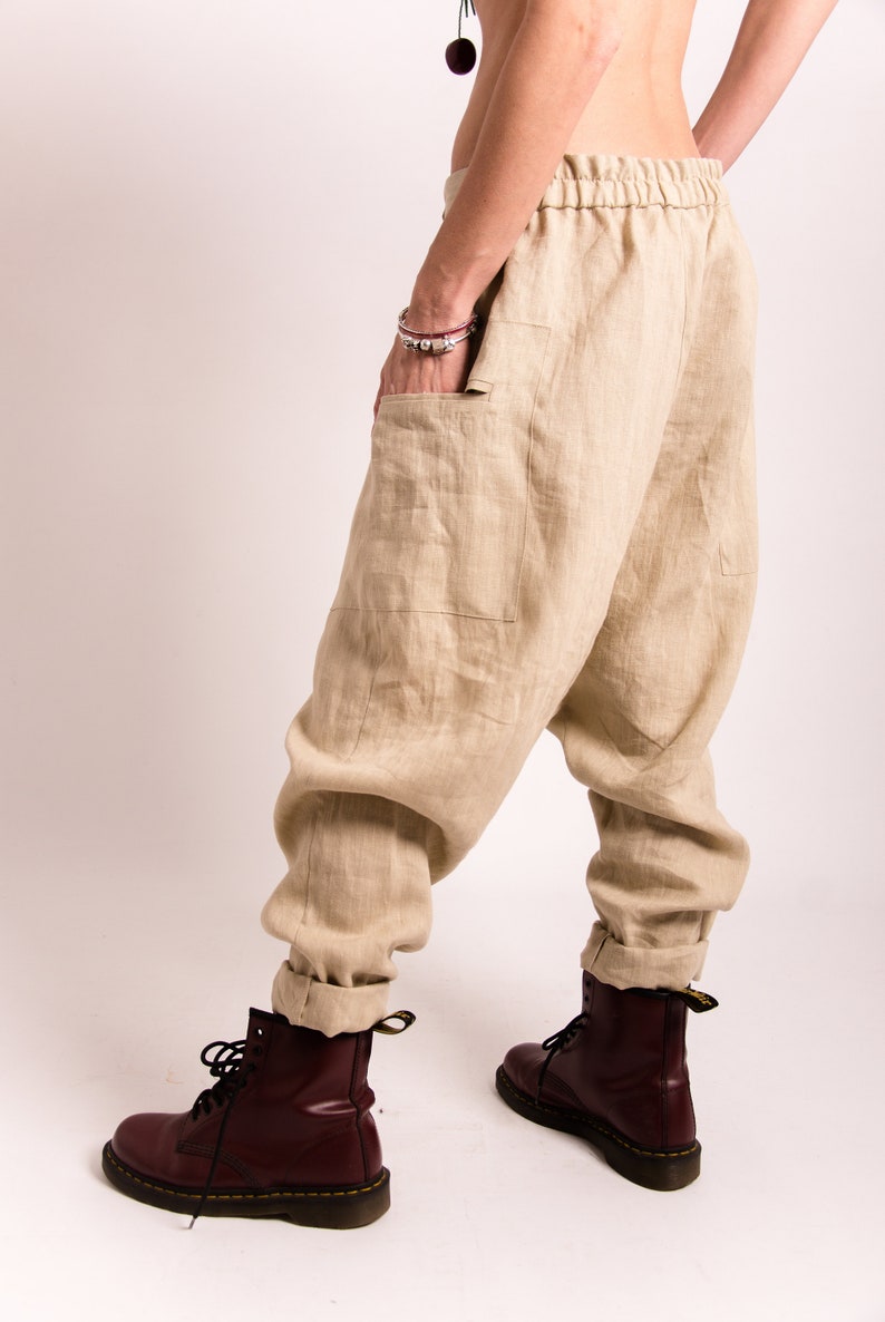 linen harem pants women Organic clothing navy pants for image 2