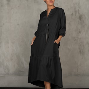 Oversized shirt dress, Black cotton maxi dress plus size clothing, Maternity clothing, Organic pregnancy dress, Long sleeved fall dress