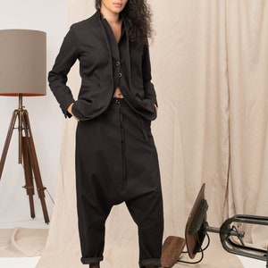 Avant garde Denim Harem Pants with Asymmetrical Details, Drop Crotch Pants Women