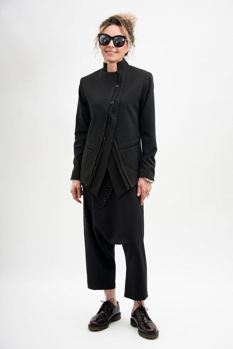 Black blazer women's, Black suit jacket women, Asymmetrical blazer women zdjęcie 1
