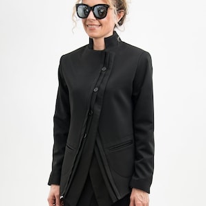 Black blazer women's, Black suit jacket women, Asymmetrical blazer women image 2