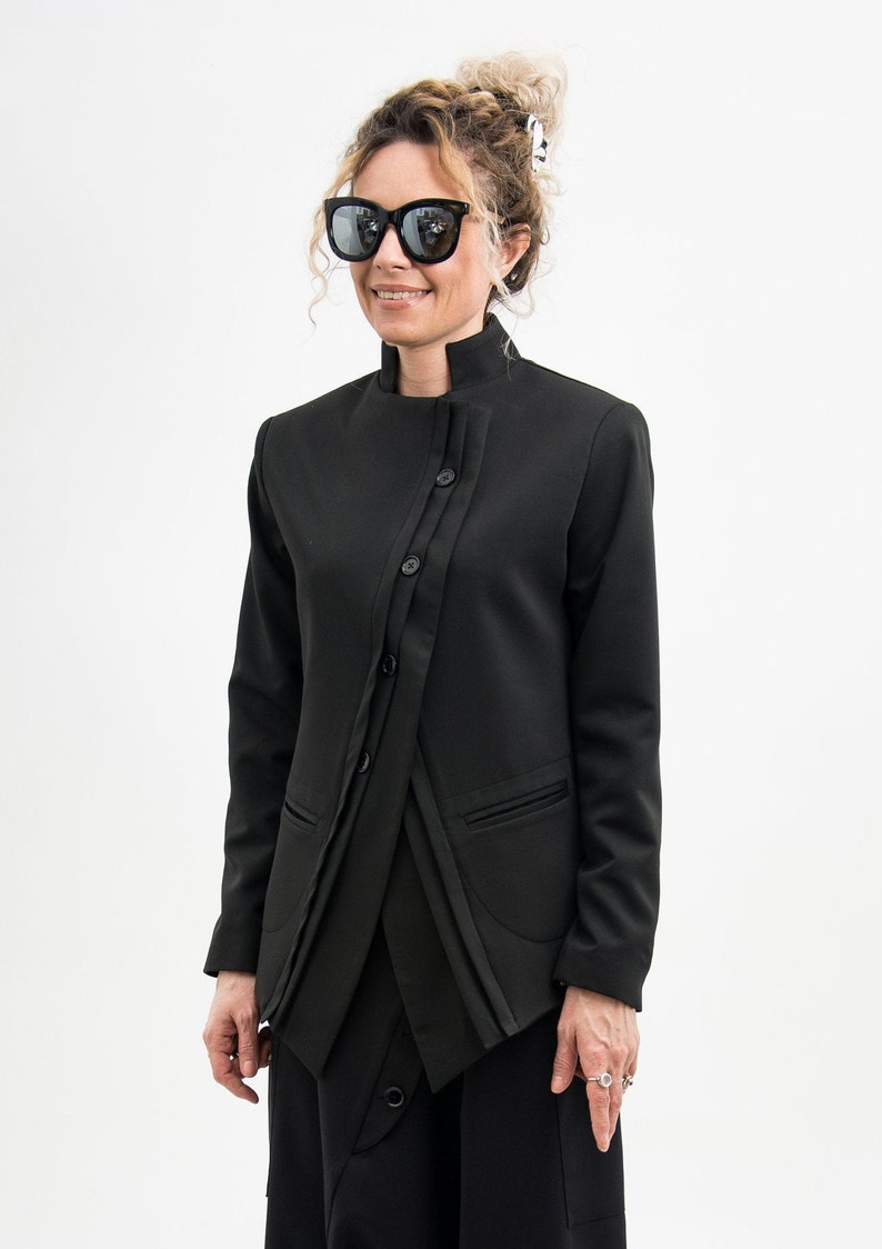 Black blazer women's, Black suit jacket women, Asymmetrical blazer women zdjęcie 2