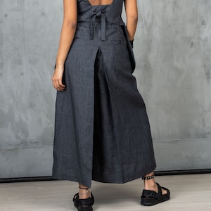 Wide leg linen pants women, Linen wide leg midi pants linen clothing, Skirt - pants women