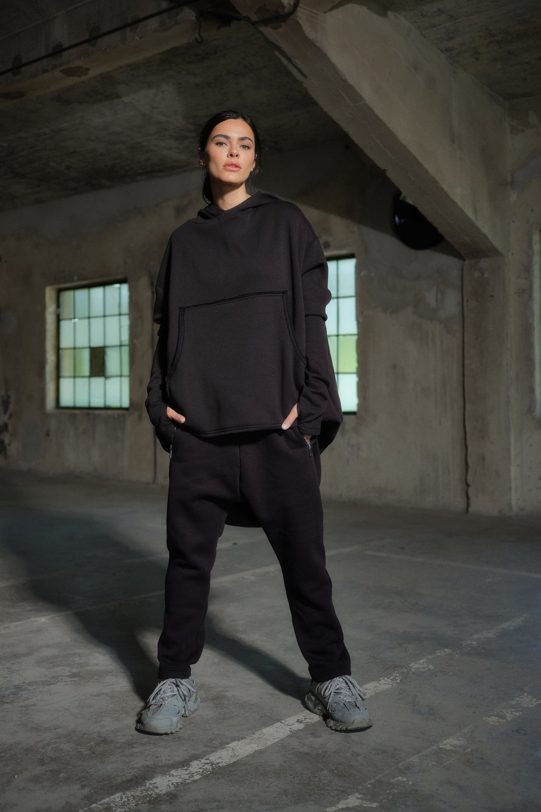 Threaded Pear Sophia Patchwork asymmetric Sleeve PLUS Hoodie