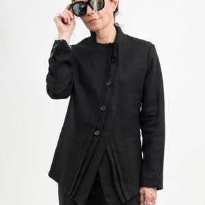 Black linen blazer women's, Black suit jacket women linen clothing for women, Black blazer women Black