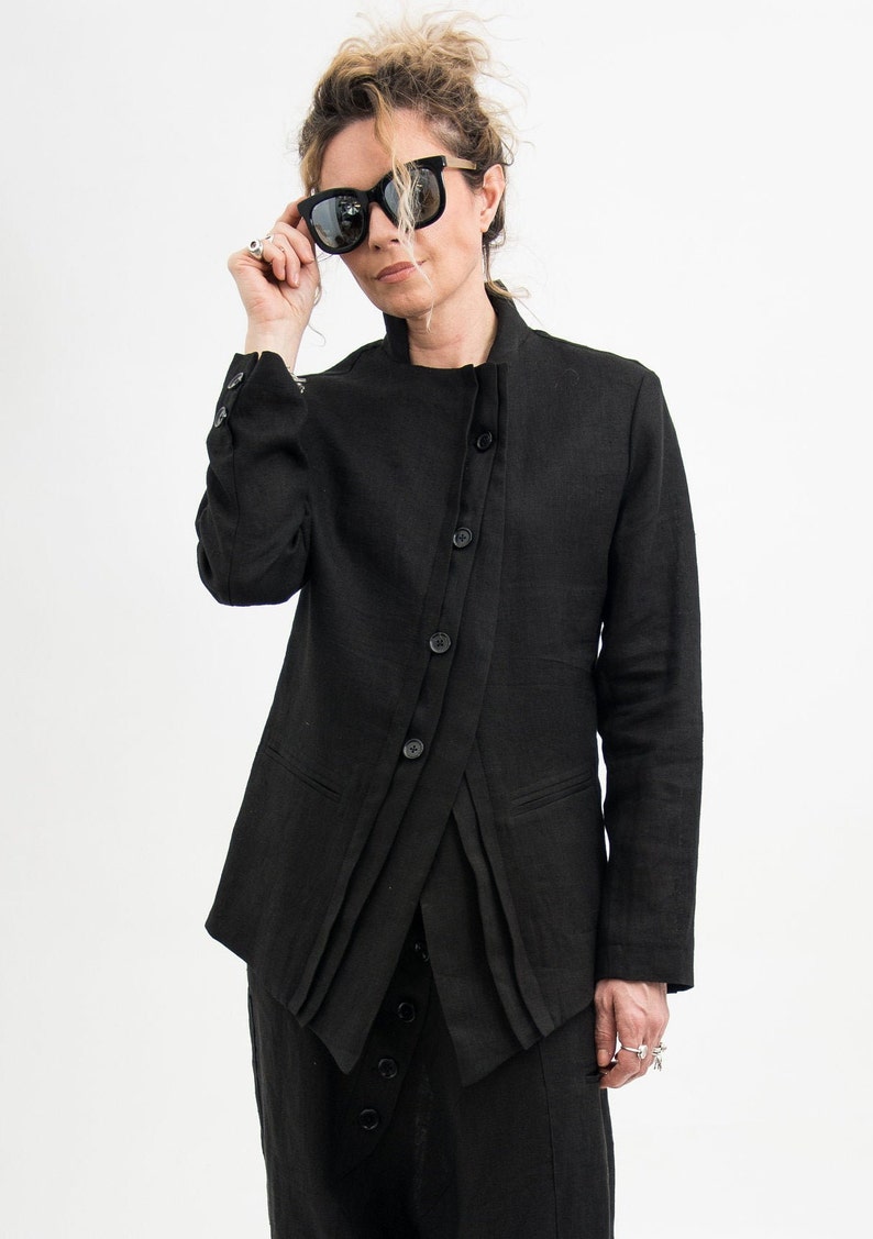 Black linen blazer women's, Black suit jacket women linen clothing for women, Black blazer women Black